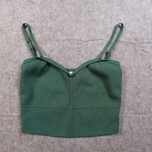 Seek The Label Top Womens Medium Green Cropped Sweetheart Cami Spaghetti Strap